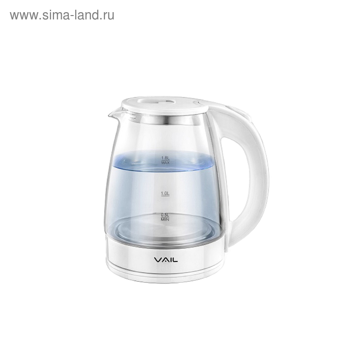 

Чайник электрический VAIL VL-5550, стекло, 1.8 л, 1500 Вт, белый