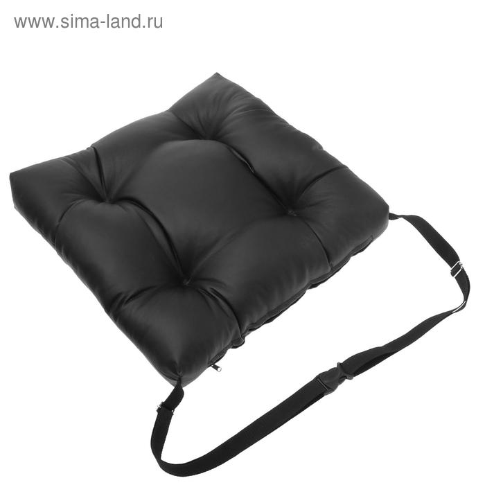 фото Подушка на сиденье из экокожи, с фиксирующим ремнем, черная autopremium