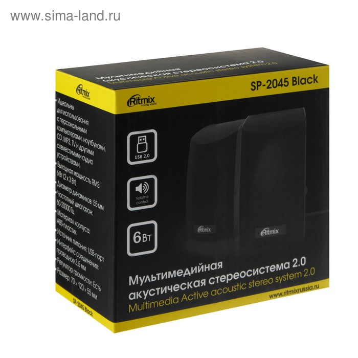 Купить Компьютерные колонки 2.0 Ritmix SP-2045, 2х3 Вт, USB, черные сейчас Компьютерные колонки 2.0 Ritmix SP-2045, 2х3 Вт, USB, черные