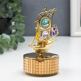 УЦЕНКА Музыкальный сувенир с кристаллами "Пиратский корабль" золото 12,2х9,3 см от Сима-ленд
