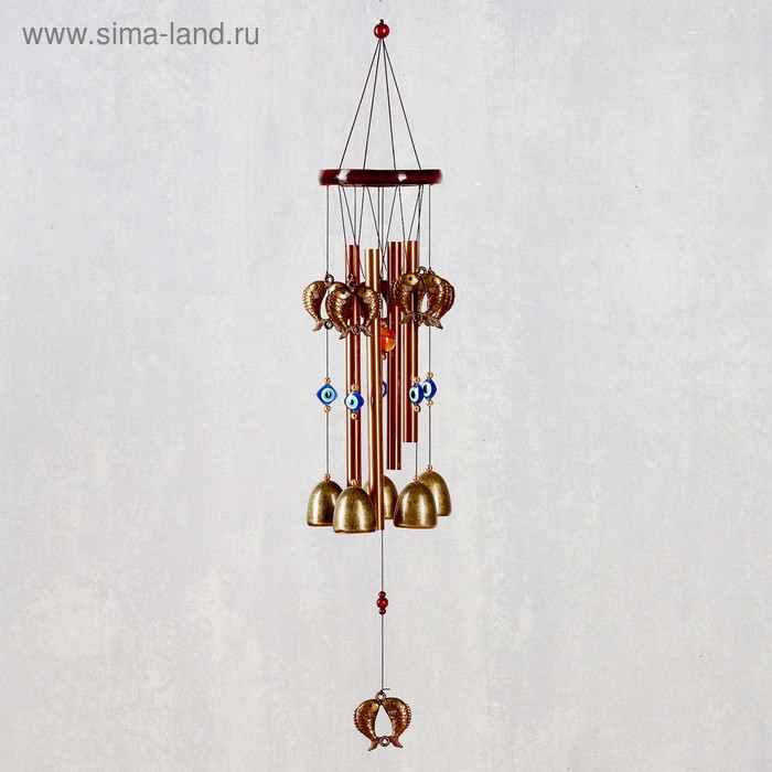 Музыка ветра металл, дерево Карпы 4 трубки 5 колокольчиков 62х9,5 см