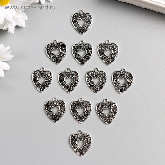 фото Декор для творчества металл "сердце ажурное" серебро 2,3х2 см арт узор