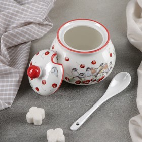 

Сахарница с ложкой Доляна «Снегири»,320 мл, 10,5×11 см