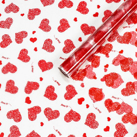Пленка для цветов 'Сердца - Любовь это...', красная, 0,7 х 7,6 м, 40 мкм, 200 г Ош