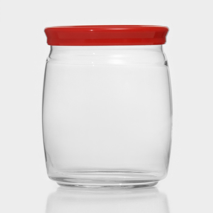 Банка для сыпучих продуктов стеклянная Cesni, 920 мл, красная пластиковая крышка банка для сыпучих продуктов cesni 420 мл цвет прозрачный