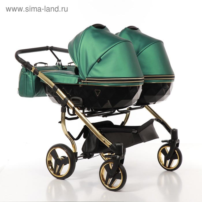 Коляска для двойни  2 в 1 Junama Fluo Line Duo JDFL-02, кожа, цвет зелёный