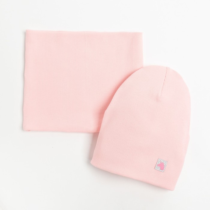 Комплект для девочки (шапка, снуд) цвет пудра, размер 50-54