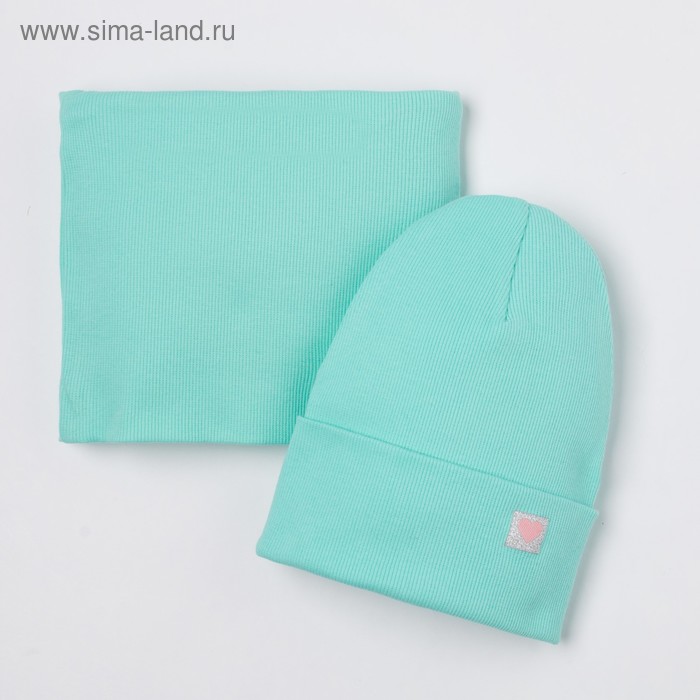фото Комплект для девочки (шапка, снуд), цвет мятный, размер 46-50 hoh loon