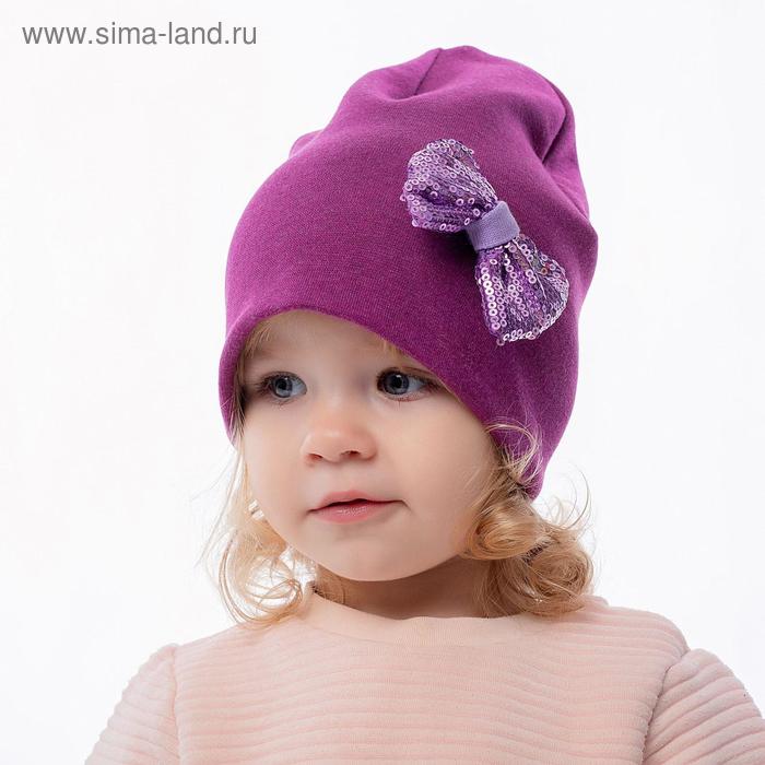 фото Шапка для девочки, цвет фиолетовый/бантик, размер 50-54 hoh loon