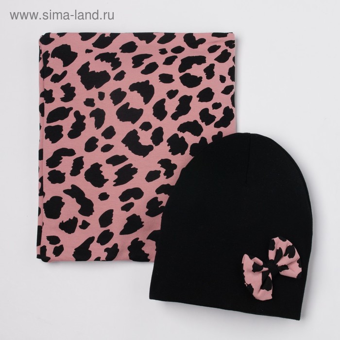 фото Комплект для девочки (шапка, снуд), цвет черный/леопард, размер 46-50 hoh loon