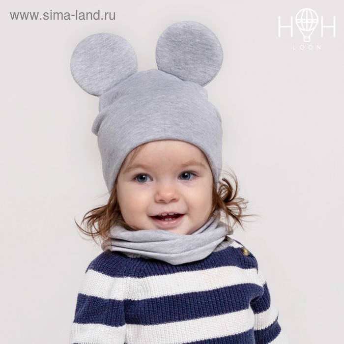 фото Комплект для девочки (шапка, снуд), цвет серый меланж, размер 50-54 hoh loon