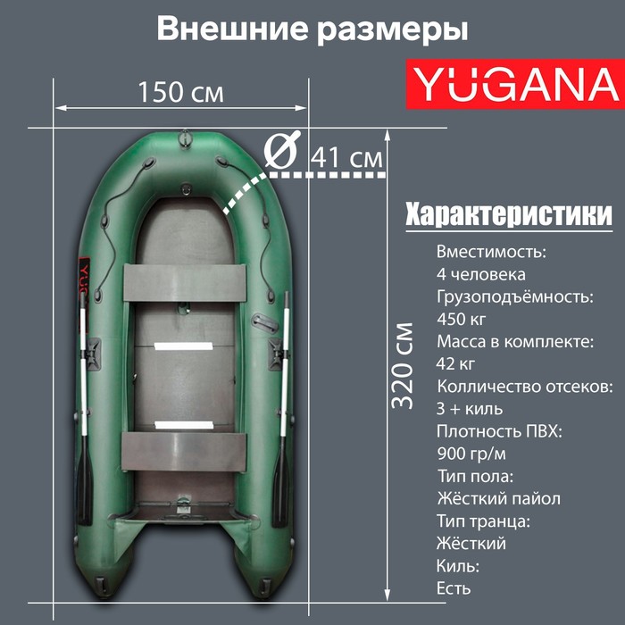 фото Лодка yugana 3200 ск best, слань+киль, цвет олива