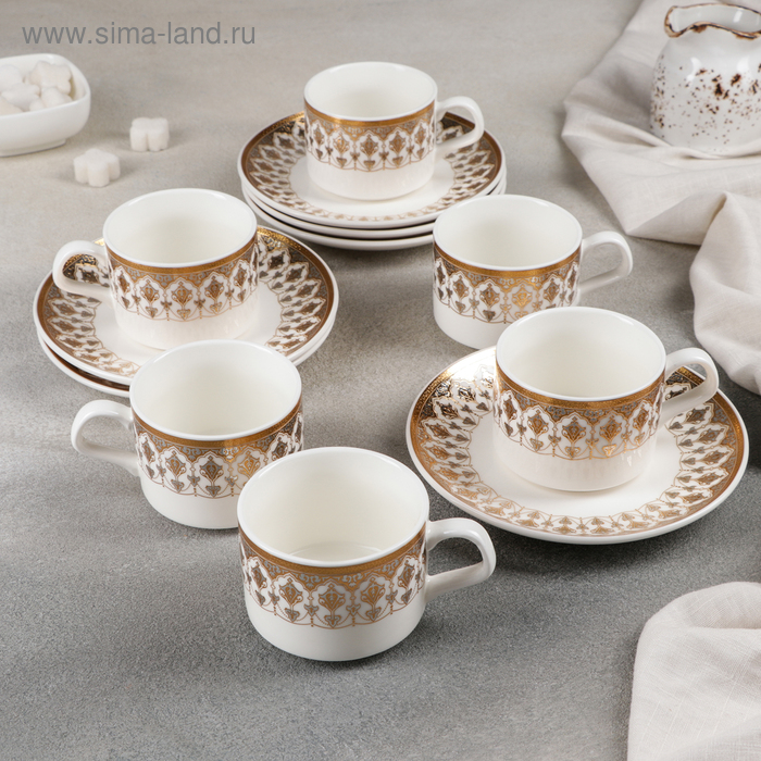 Сервиз керамический чайный «Виолет», 12 предметов: 6 чашек 170 мл, 6 блюдец 15,5 см