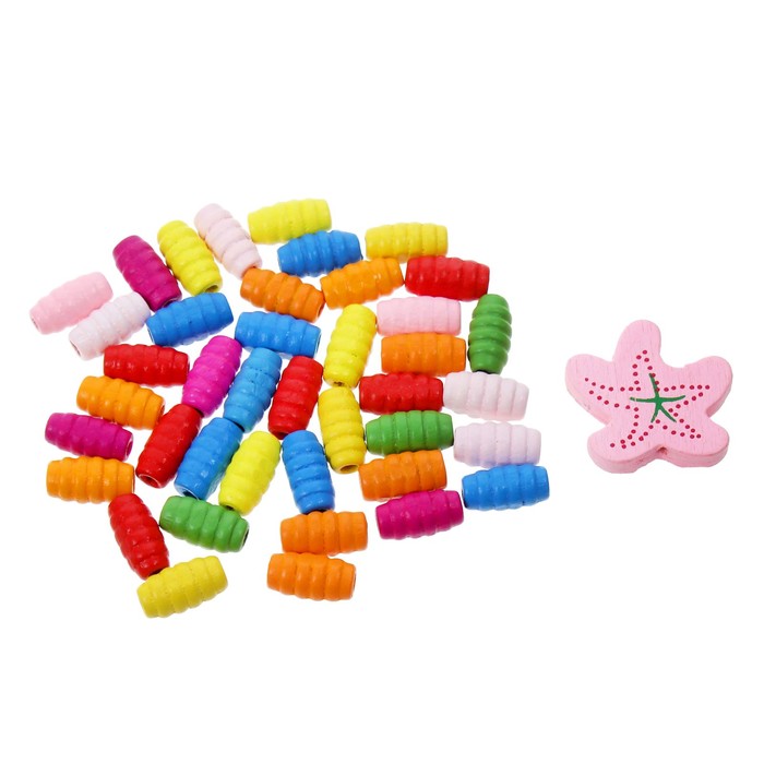 Шнуровка длинные бусинки в пластиковой коробочке, МИКС