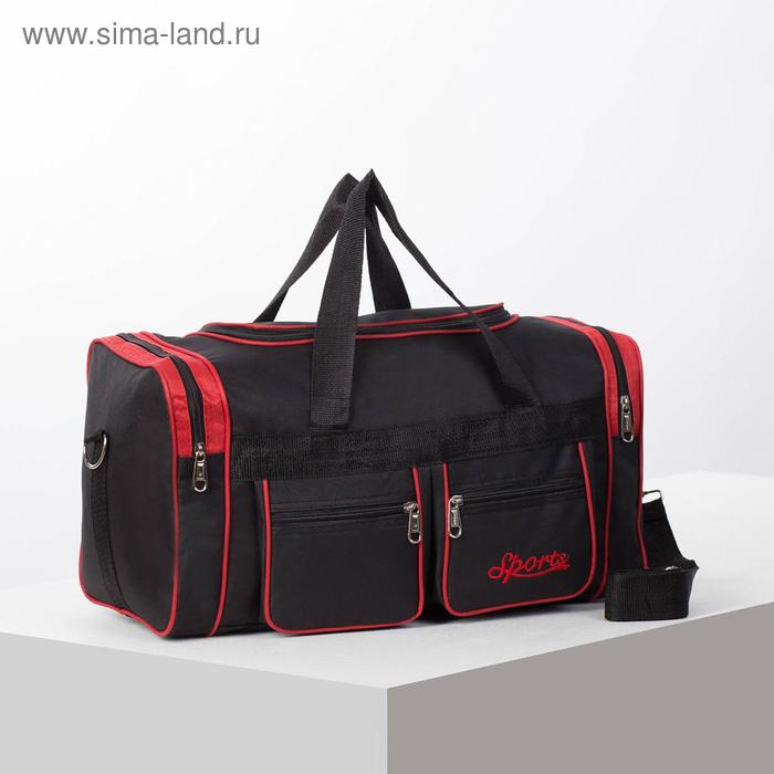 фото Сумка спортивная, 3 отдела на молниях, 2 наружных кармана, длинный ремень, цвет чёрный/красный