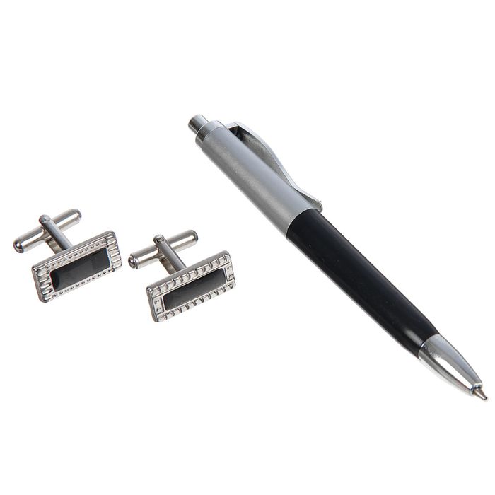 Набор подарочный 2в1: ручка, 2 запонки, черный