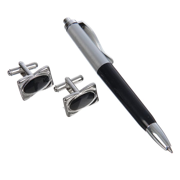 Набор подарочный 2в1: ручка, 2 запонки, черный