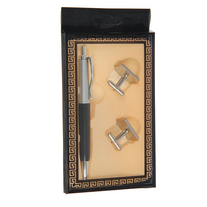 Набор подарочный 2в1: ручка, 2 запонки, черный