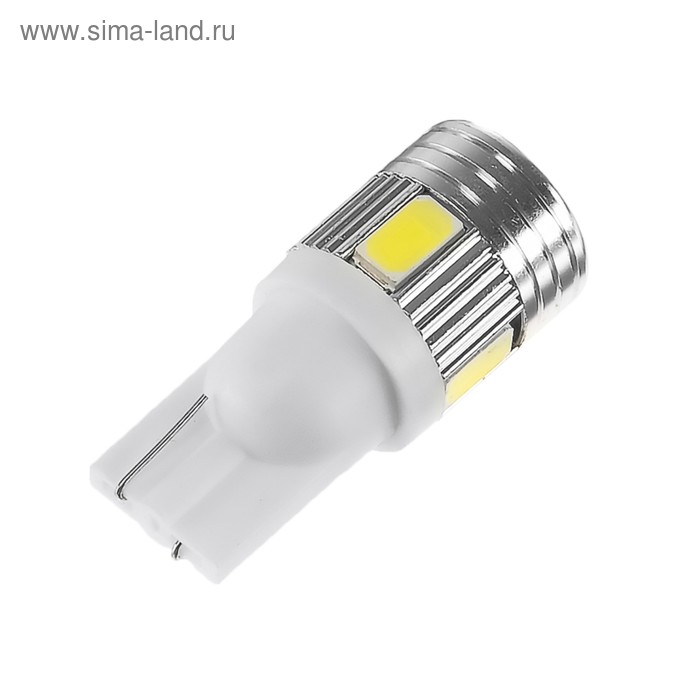 фото Автолампа светодиодная t10 w5w, 6 led, 3 вт, линза, свечение белое torso