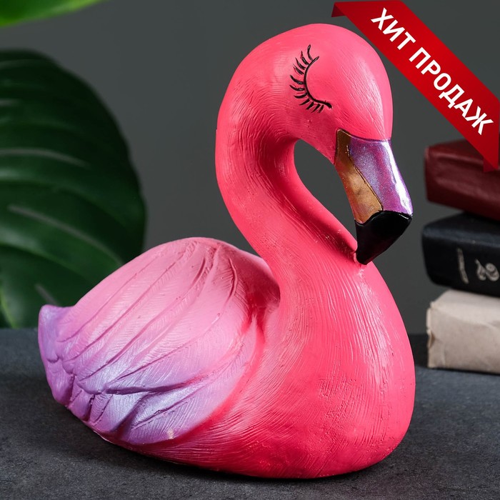 цена Копилка Фламинго большой розовый с фиолетовым, 24см