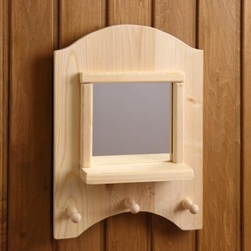 Зеркало 'Окошко', 3 крючка, сосна, натуральный, 33×28×10 см Ош
