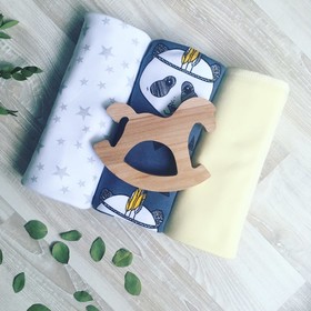 

Набор пелёнок, размер 80×80 см-3 шт, принт панды/желтый/звёзды