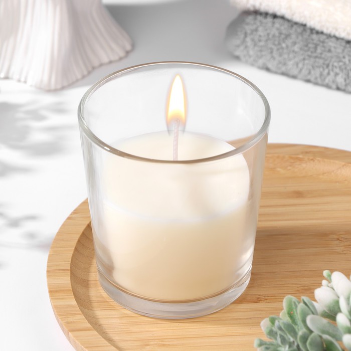 Свеча в гладком стакане ароматизированная Жасмин, 8,5 см свеча ароматизированная в стакане жасмин белая 15 см