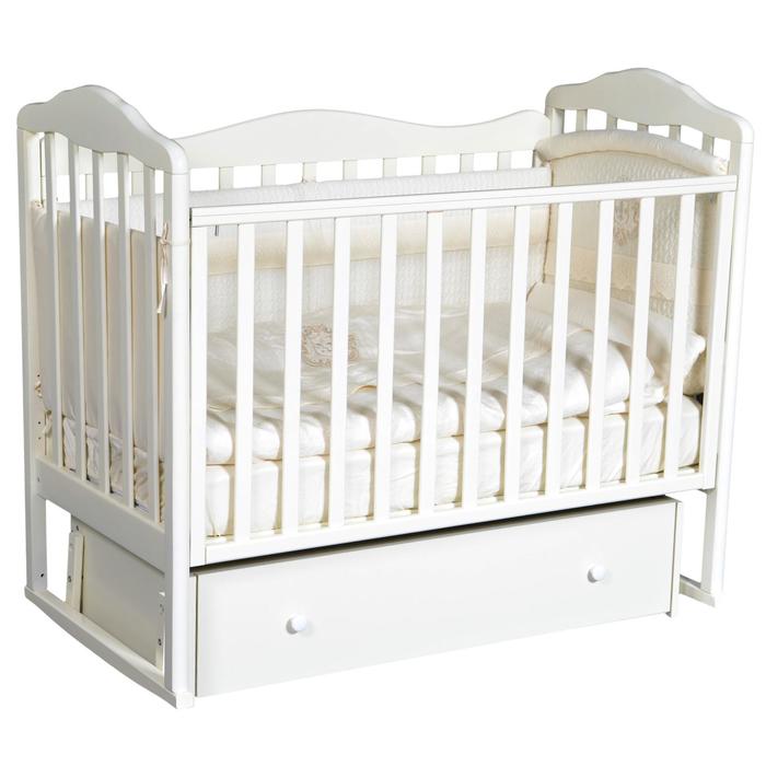 Детская кровать «Кедр» Helen-4, универсальный маятник, фигурная спинка, ящик, цвет белый