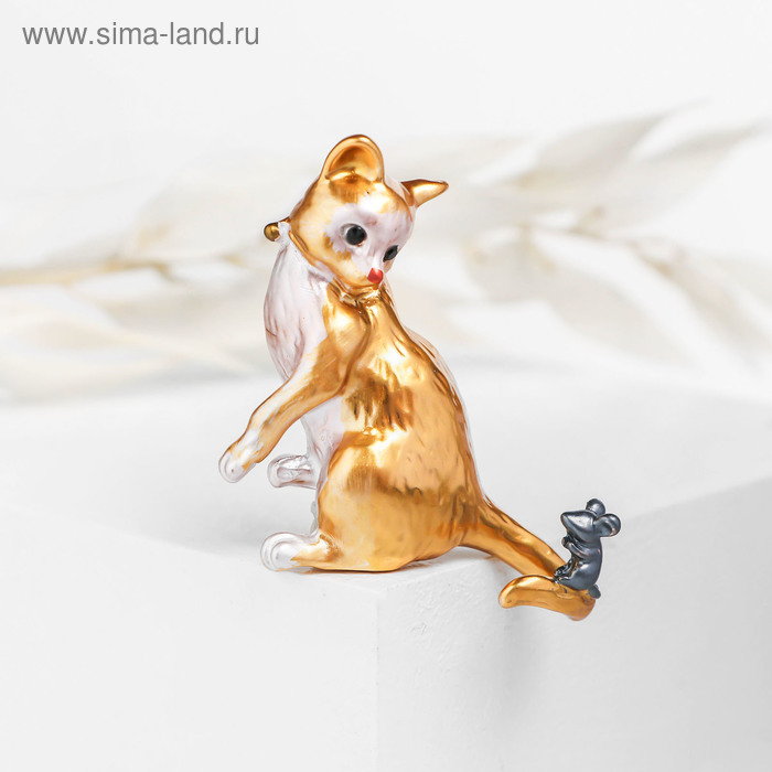 Брошь «Кот и мышь», цвет оранжево-серый в золоте брошь кот полосатый цвет оранжевый в золоте