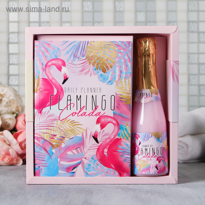 фото Подарочный набор ежедневник а5, 80 листов и шампанское гель для душа «flamingo colada» чистое счастье