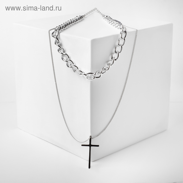 Кулон «Цепь» крестик, цвет серебро, 40 см кулон цепь крестик с двумя нитями цвет серый 45см