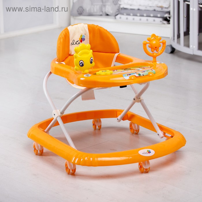 Ходунки «Солнышко С», 7 колес, муз. игрушки, колеса силикон, оранжевый
