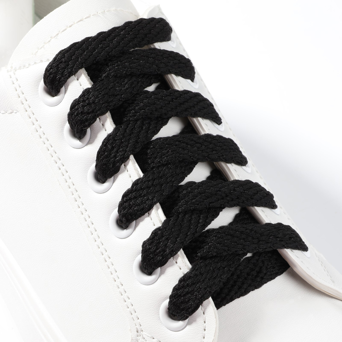 фото Шнурки для обуви, плоские, 10 мм, 120 см, цвет чёрный