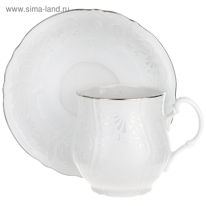 Чашка для чая 310 мл с блюдцем 160 мм Bernadotte, декор «Деколь, отводка платина» чашка с блюдцем для бульона bernadotte декор деколь отводка платина