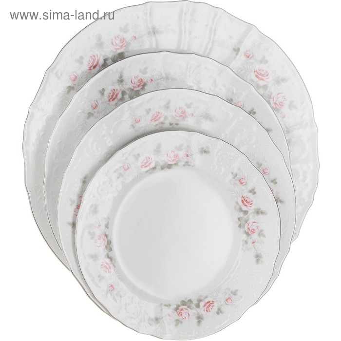 Столовый сервиз 6/25 Bernadotte, декор «Бледные розы, отводка платина», 25 предметов