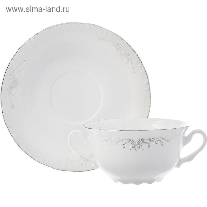 Чашка с блюдцем для бульона Constance, декор «Серый орнамент, отводка платина» чашка с блюдцем для бульона bernadotte декор деколь отводка платина