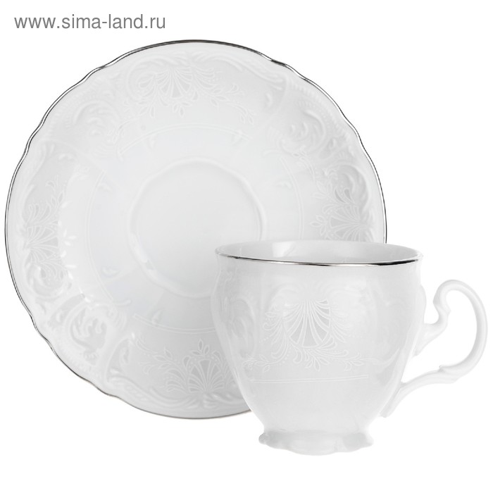 Чашка 170 мл с блюдцем 140 мм высокая Bernadotte, декор «Деколь, отводка платина», 170 мл чашка с блюдцем для бульона bernadotte декор деколь отводка платина