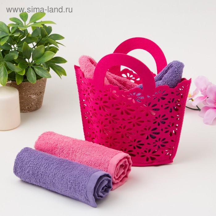 фото Набор полотенец в корз. "сумочка" (вид6) 30*30 см-2шт,100% хлопок