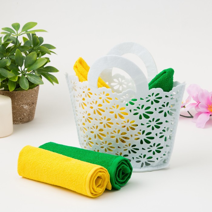 фото Набор полотенец в корз. "сумочка" (вид7) 30*30 см-2шт,100% хлопок