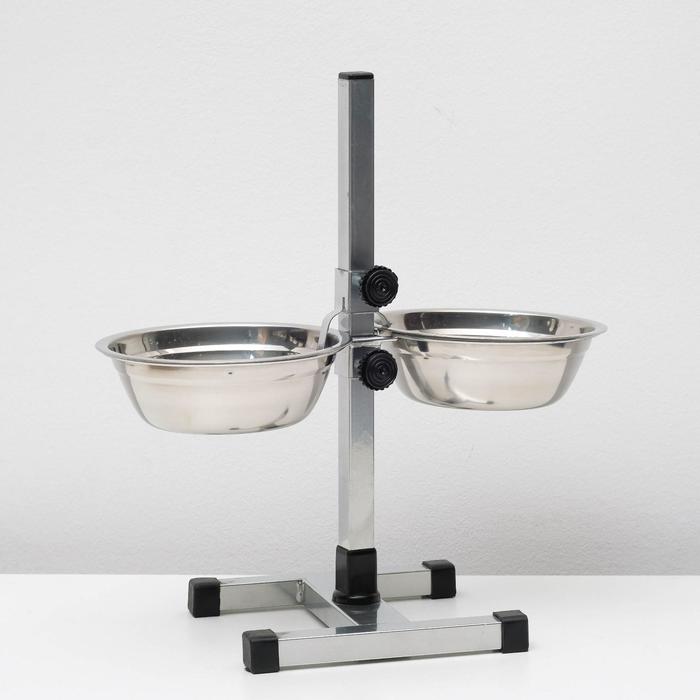 фото Подставка с мисками, 2 х 2 л, высота 50 см, разборная с верхним фиксатором, хром пижон