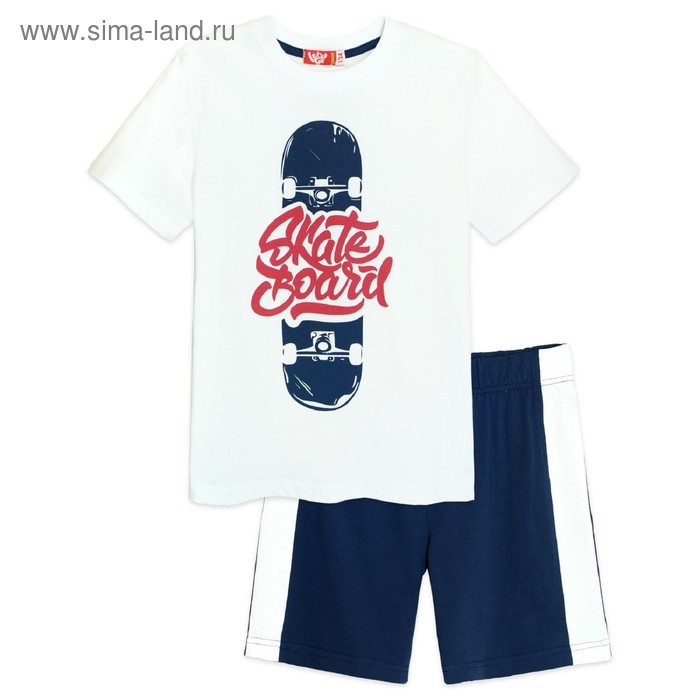 фото Комплект для мальчика из футболки и шорт, рост 134 см, цвет белый, джинс let's go