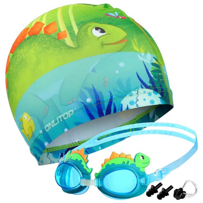 Набор для плавания детский ONLYTOP «Динозаврик», шапочка, очки, беруши, зажим для носа
