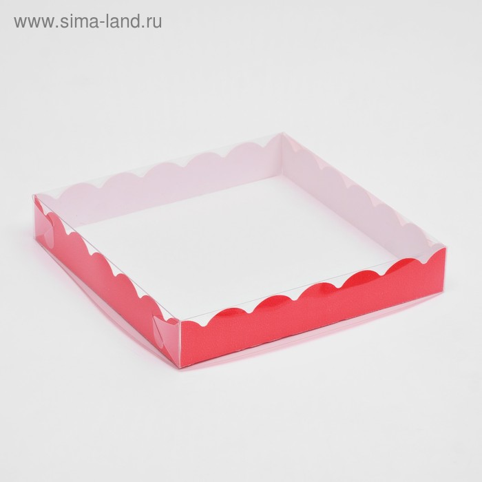 Коробочка для печенья с PVC крышкой, красная, 18 х 18 х 3 см коробочка для печенья мятная 18 х 18 х 3