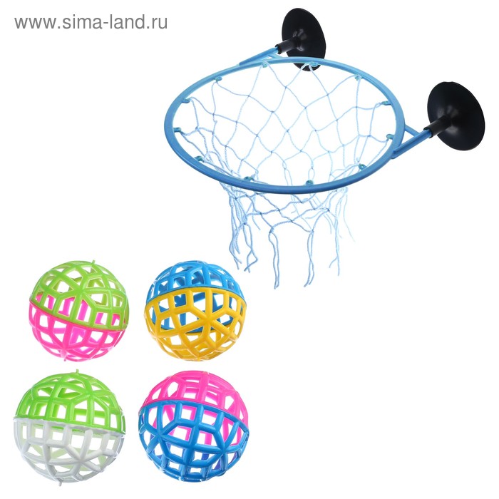 фото Игра "мини-баскетбол", 20.4х1х2 см, набор, кольцо (d=21 см)+4 мяча(d=9 см) , микс