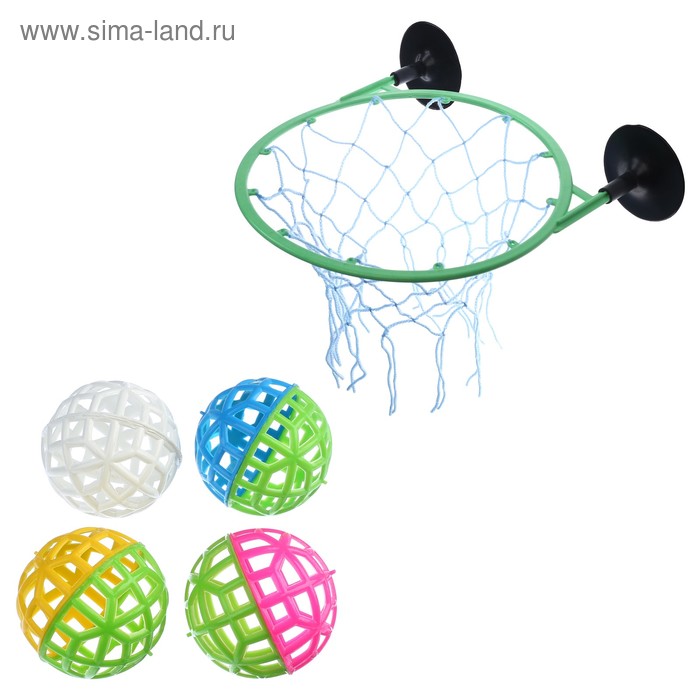 Набор для игры Мини-баскетбол, детский, кольцо d-21 см, 4 мяча d-9 см