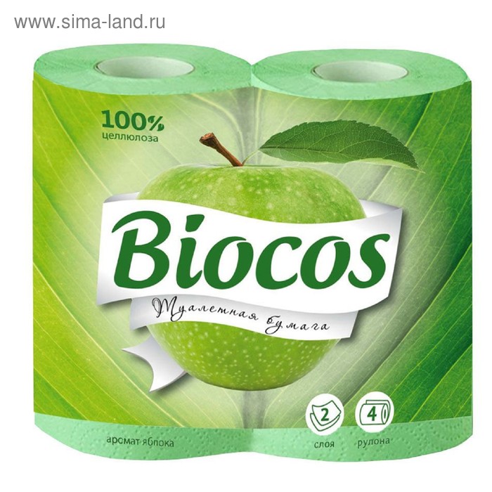 цена Туалетная с ароматом яблока BioCos, 4 рулона, 1 шт.