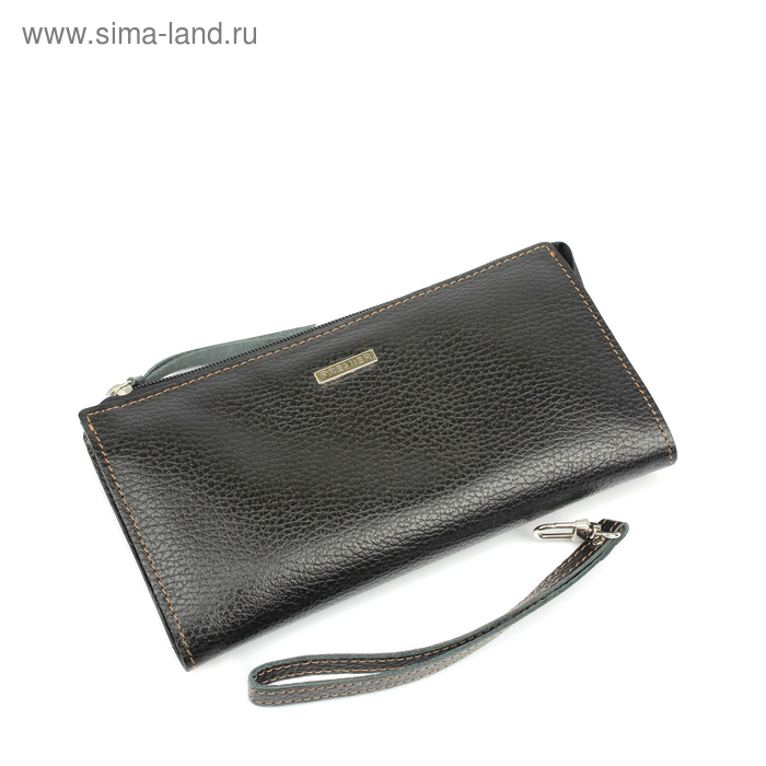 Клатч, 2 отдела на молнии, 2 наружных кармана, ремешок на запястье, цвет черный