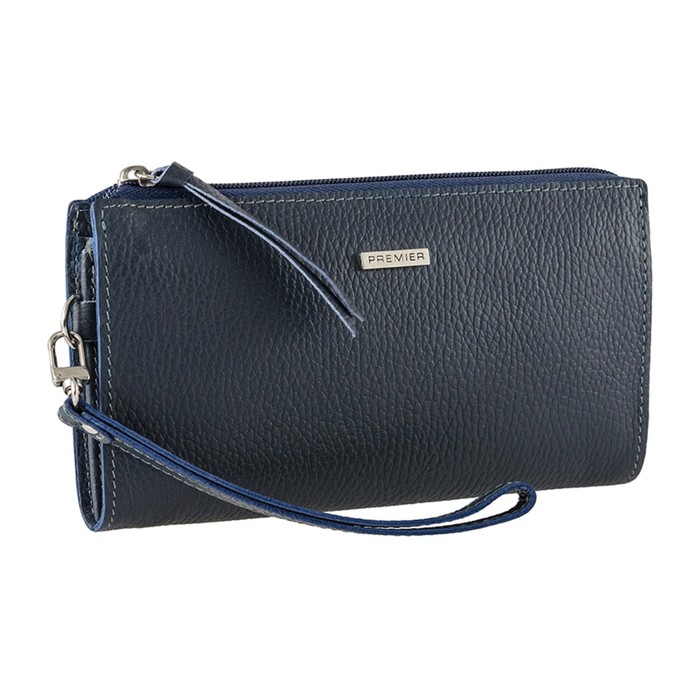 Клатч, отдел на молнии, ремешок на запястье, цвет синий