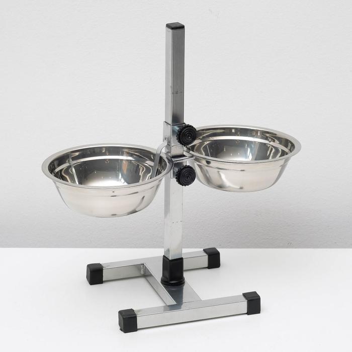 фото Подставка с мисками, 2 х 1 л, высота 40 см, разборная с верхним фиксатором, хром пижон