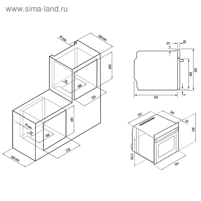 

Духовой шкаф KRONA ESSENZA 60 BL, электрический, 63 л, 3 режима, 60 см, чёрный